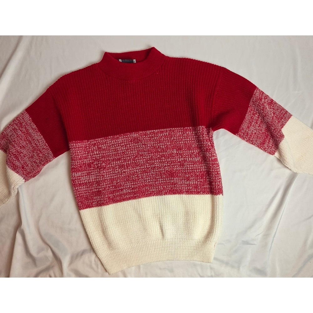 Vintage Adele Knitwear Red Colorblock Ribbed Pullover Sweater Made in USA 80s L